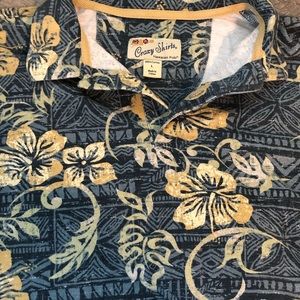 Vintage Crazy Shirts Hawaiian Polo L Jacquard Short Sleeve Shirt Blue